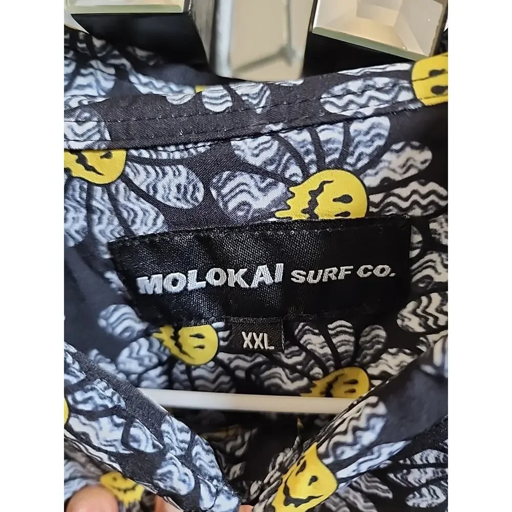 Molokai smiley flowers black extra extra large button up shirt - Picture 4 of 5